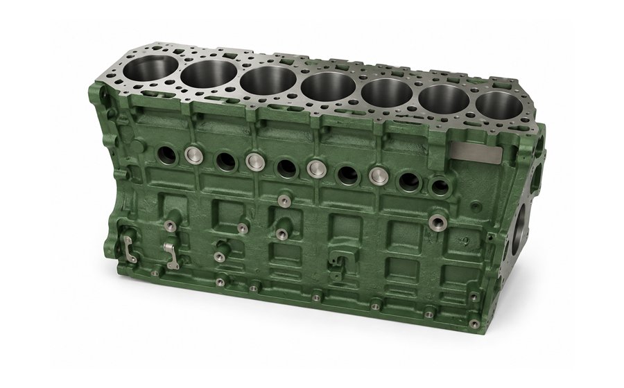 Machined cylinder block for commercial vehicle engines